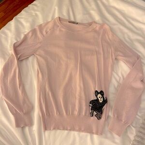 Prada Blush Pink Knit Sweater w/ Character Patch Made in Italy
